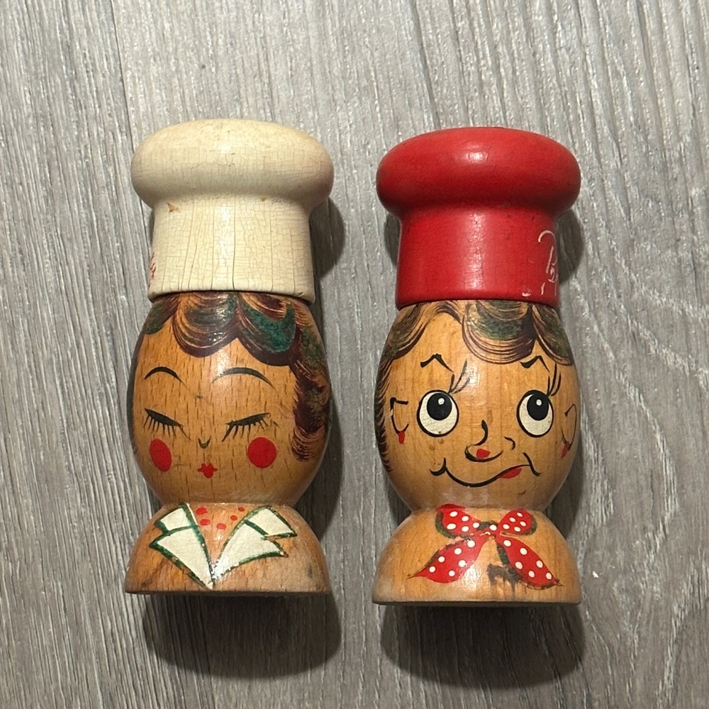 Wooden Chef and Waitress Salt and Pepper Shakers